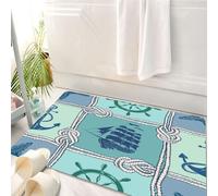 HKPOEQ Tappeto Bagno 50 x 80 cm,Tappetino in Microfibra, Tappeti Assorbente Antiscivolo,Motivo patchwork nautico senza soluzione di continuità con corde, stelle marine, veli,Soffice Tappetini Doccia