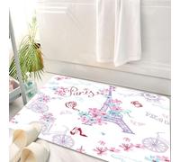HKPOEQ Tappeto Bagno 50 x 80 cm,Tappetino in Microfibra, Tappeti Assorbente Antiscivolo,Motivo senza soluzione di continuità con i simboli di Parigi. Viaggio romantico a Par,Soffice Tappetini Doccia