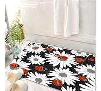 HKPOEQ Tappeto Bagno 50 x 80 cm,Tappetino in Microfibra, Tappeti Assorbente Antiscivolo,Motivo senza soluzione di continuità con fiori di camomilla e coccinelle.,Soffice Tappetini Doccia