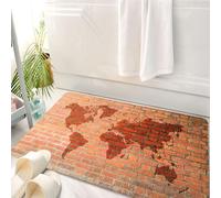 HKPOEQ Tappeto Bagno 50 x 80 cm,Tappetino in Microfibra, Tappeti Assorbente Antiscivolo,Muro di mattoni rustico con motivo a riflessione della mappa dell'atlante mondiale, s,Soffice Tappetini Doccia