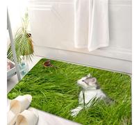 HKPOEQ Tappeto Bagno 50 x 80 cm,Tappetino in Microfibra, Tappeti Assorbente Antiscivolo,Natura, un tico gatto osserva una farfalla nel prato, immagine ispiratrice del giardi,Soffice Tappetini Doccia