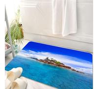 HKPOEQ Tappeto Bagno 50 x 80 cm,Tappetino in Microfibra, Tappeti Assorbente Antiscivolo,Oasi di isola tropicale, cielo azzurro, mare color zaffiro, gemme oceaniche tranquill,Soffice Tappetini Doccia