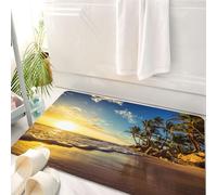 HKPOEQ Tappeto Bagno 50 x 80 cm,Tappetino in Microfibra, Tappeti Assorbente Antiscivolo,Oceano, immagine di palme su una spiaggia esotica al tramonto con onde nel,Soffice Tappetini Doccia