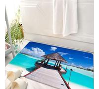 HKPOEQ Tappeto Bagno 50 x 80 cm,Tappetino in Microfibra, Tappeti Assorbente Antiscivolo,Oceano, molo e vista sull'oceano sull'immagine del resort sulla spiaggia dell'isola c,Soffice Tappetini Doccia