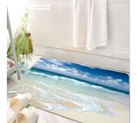 HKPOEQ Tappeto Bagno 50 x 80 cm,Tappetino in Microfibra, Tappeti Assorbente Antiscivolo,Onda, spiaggia con onde spumeggianti su una riva deserta del mare, tema di vacanza, c,Soffice Tappetini Doccia