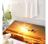 HKPOEQ Tappeto Bagno 50 x 80 cm,Tappetino in Microfibra, Tappeti Assorbente Antiscivolo,Paesaggio, aereo, jet widebody che vola in aria, sole nascente con nuvole soffici, ar,Soffice Tappetini Doccia