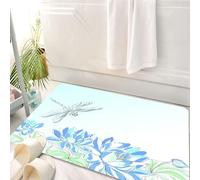 HKPOEQ Tappeto Bagno 50 x 80 cm,Tappetino in Microfibra, Tappeti Assorbente Antiscivolo,Paesaggio di stagno, una delicata libellula vola sopra il loto blu e il cielo azzurro,Soffice Tappetini Doccia