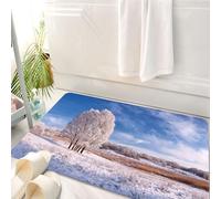 HKPOEQ Tappeto Bagno 50 x 80 cm,Tappetino in Microfibra, Tappeti Assorbente Antiscivolo,Paesaggio invernale con albero congelato nel campo e cielo azzurro con nuvole,Soffice Tappetini Doccia