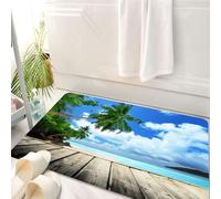 HKPOEQ Tappeto Bagno 50 x 80 cm,Tappetino in Microfibra, Tappeti Assorbente Antiscivolo,Paesaggio, spiaggia di un'isola tropicale dal molo sul ponte vicino all'oceano con pa,Soffice Tappetini Doccia