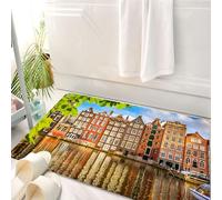 HKPOEQ Tappeto Bagno 50 x 80 cm,Tappetino in Microfibra, Tappeti Assorbente Antiscivolo,Paesaggio urbano, vecchi edifici ad Amsterdam Noord Ferry, città culturale dei Paesi,Soffice Tappetini Doccia