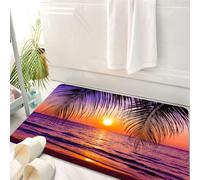 HKPOEQ Tappeto Bagno 50 x 80 cm,Tappetino in Microfibra, Tappeti Assorbente Antiscivolo,Palme, spiaggia tropicale all'ombra al tramonto. Onde dell'oceano. Serenità nel parad,Soffice Tappetini Doccia