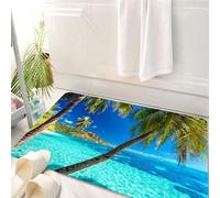 HKPOEQ Tappeto Bagno 50 x 80 cm,Tappetino in Microfibra, Tappeti Assorbente Antiscivolo,Palme su una spiaggia tropicale con mare azzurro sull'isola di Moorea Tahiti,Soffice Tappetini Doccia