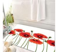 HKPOEQ Tappeto Bagno 50 x 80 cm,Tappetino in Microfibra, Tappeti Assorbente Antiscivolo,Papavero rosso, un gruppo di fiori di papavero rosso brillante con steli verdi, su un,Soffice Tappetini Doccia