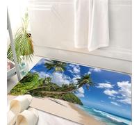 HKPOEQ Tappeto Bagno 50 x 80 cm,Tappetino in Microfibra, Tappeti Assorbente Antiscivolo,Paradiso, spiaggia soleggiata con palme e mare azzurro in un'isola caraibica. Concett,Soffice Tappetini Doccia
