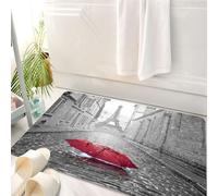 HKPOEQ Tappeto Bagno 50 x 80 cm,Tappetino in Microfibra, Tappeti Assorbente Antiscivolo,Paris Rain Road, una strada acciottolata con ombrelli rossi, la torre Eiffel è a una,Soffice Tappetini Doccia