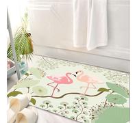 HKPOEQ Tappeto Bagno 50 x 80 cm,Tappetino in Microfibra, Tappeti Assorbente Antiscivolo,Pavone, sfondo floreale in fiore con una coppia di fenicotteri su un ramo di un alber,Soffice Tappetini Doccia