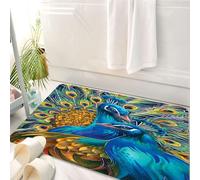 HKPOEQ Tappeto Bagno 50 x 80 cm,Tappetino in Microfibra, Tappeti Assorbente Antiscivolo,Peacock Art, due pavoni ricamati in stile classico e piume abbaglianti,Soffice Tappetini Doccia
