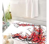 HKPOEQ Tappeto Bagno 50 x 80 cm,Tappetino in Microfibra, Tappeti Assorbente Antiscivolo,Pittura a inchiostro tradizionale cinese, rami di susino in fiore rosso vivo e nero,Soffice Tappetini Doccia