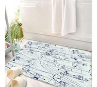 HKPOEQ Tappeto Bagno 50 x 80 cm,Tappetino in Microfibra, Tappeti Assorbente Antiscivolo,Progetto di un aereo retrò, con la ripetizione di aerei antichi su carta millimetrata,Soffice Tappetini Doccia