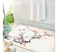 HKPOEQ Tappeto Bagno 50 x 80 cm,Tappetino in Microfibra, Tappeti Assorbente Antiscivolo,Rami di ciliegio pastello, boccioli di fiori e uccelli in stile asiatico, arte del ma,Soffice Tappetini Doccia