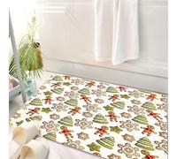 HKPOEQ Tappeto Bagno 50 x 80 cm,Tappetino in Microfibra, Tappeti Assorbente Antiscivolo,Ripeti il design della decorazione natalizia, l'omino di pan di, gli alberi e il pan,Soffice Tappetini Doccia