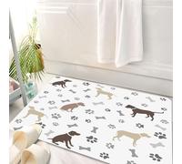 HKPOEQ Tappeto Bagno 50 x 80 cm,Tappetino in Microfibra, Tappeti Assorbente Antiscivolo,Ripeti il disegno di sagome di cani di diversi colori con impronte di zampe e ossa su,Soffice Tappetini Doccia