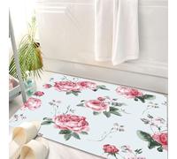 HKPOEQ Tappeto Bagno 50 x 80 cm,Tappetino in Microfibra, Tappeti Assorbente Antiscivolo,Rosa, rosa inglese in fiore, dipinto ad acquerello in stile Shabby Chic da giardino,Soffice Tappetini Doccia