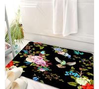 HKPOEQ Tappeto Bagno 50 x 80 cm,Tappetino in Microfibra, Tappeti Assorbente Antiscivolo,Rose, peonie, fiori selvatici, usignolo, uccelli, mughetto, fiordaliso con foglie su,Soffice Tappetini Doccia