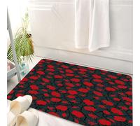 HKPOEQ Tappeto Bagno 50 x 80 cm,Tappetino in Microfibra, Tappeti Assorbente Antiscivolo,Rosso e nero, vortici di rose, piante di edera, foresta oscura e misteriosa.,Soffice Tappetini Doccia