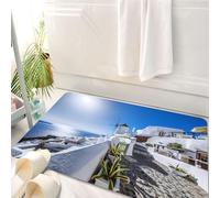 HKPOEQ Tappeto Bagno 50 x 80 cm,Tappetino in Microfibra, Tappeti Assorbente Antiscivolo,Santorini, edifici imbiancati, mulini a vento e il Mar Egeo sotto la splendida luce d,Soffice Tappetini Doccia