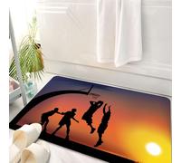 HKPOEQ Tappeto Bagno 50 x 80 cm,Tappetino in Microfibra, Tappeti Assorbente Antiscivolo,Scena di basket al tramonto, sagome dei giocatori contro il sole sullo sfondo,Soffice Tappetini Doccia