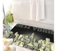 HKPOEQ Tappeto Bagno 50 x 80 cm,Tappetino in Microfibra, Tappeti Assorbente Antiscivolo,Schizzo del paesaggio urbano di New York, skyline nero e giallo della città, disegno,Soffice Tappetini Doccia