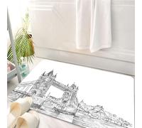 HKPOEQ Tappeto Bagno 50 x 80 cm,Tappetino in Microfibra, Tappeti Assorbente Antiscivolo,Schizzo d'epoca, vecchio stile, architettura del Tower Bridge di Londra, paesaggio nn,Soffice Tappetini Doccia