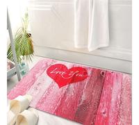 HKPOEQ Tappeto Bagno 50 x 80 cm,Tappetino in Microfibra, Tappeti Assorbente Antiscivolo,Set d'amore, ti amo con un cuore su uno sfondo rustico in legno in stile grunge, stam,Soffice Tappetini Doccia