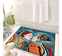 HKPOEQ Tappeto Bagno 50 x 80 cm,Tappetino in Microfibra, Tappeti Assorbente Antiscivolo,Set d'amore, uomo e donna dello spazio che si baciano per San Valentino, coppia cosmo,Soffice Tappetini Doccia