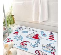 HKPOEQ Tappeto Bagno 50 x 80 cm,Tappetino in Microfibra, Tappeti Assorbente Antiscivolo,Set nautico, simbolico animali marini navigazione gabbiani bussola bambini carino vac,Soffice Tappetini Doccia