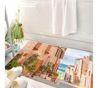 HKPOEQ Tappeto Bagno 50 x 80 cm,Tappetino in Microfibra, Tappeti Assorbente Antiscivolo,Set Wanderlust, centro storico medievale in Toscana, centro storico mediterraneo,Soffice Tappetini Doccia