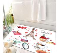 HKPOEQ Tappeto Bagno 50 x 80 cm,Tappetino in Microfibra, Tappeti Assorbente Antiscivolo,sizione di icone di simboli di amore e romanticismo a forma di cuore di Parigi con la,Soffice Tappetini Doccia