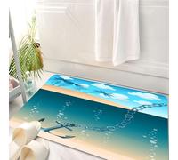 HKPOEQ Tappeto Bagno 50 x 80 cm,Tappetino in Microfibra, Tappeti Assorbente Antiscivolo,Spiaggia, ancora e catena in stile cartone animato, un'isola tropicale e cielo nuvol,Soffice Tappetini Doccia