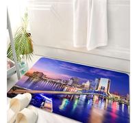HKPOEQ Tappeto Bagno 50 x 80 cm,Tappetino in Microfibra, Tappeti Assorbente Antiscivolo,Stati Uniti, Jacksonville, Florida, Skyline, Notte Vibrante, Fiume St. Johns, Panoram,Soffice Tappetini Doccia