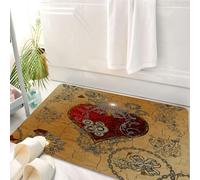 HKPOEQ Tappeto Bagno 50 x 80 cm,Tappetino in Microfibra, Tappeti Assorbente Antiscivolo,Steampunk - Cuore d'ispirazione, Romantico e meccanico, Cuore rosso decorato con ingr,Soffice Tappetini Doccia