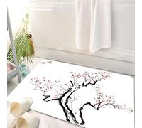 HKPOEQ Tappeto Bagno 50 x 80 cm,Tappetino in Microfibra, Tappeti Assorbente Antiscivolo,Stile di pittura giapponese classico asiatico, opera d'arte con rami di fiori in fior,Soffice Tappetini Doccia
