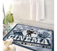 HKPOEQ Tappeto Bagno 50 x 80 cm,Tappetino in Microfibra, Tappeti Assorbente Antiscivolo,Tema cinematografico, design di p di film retrò con telecamera, ciak e popcorn, eleme,Soffice Tappetini Doccia