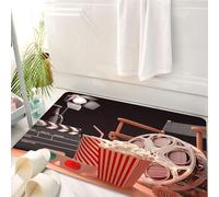 HKPOEQ Tappeto Bagno 50 x 80 cm,Tappetino in Microfibra, Tappeti Assorbente Antiscivolo,Tema del film, ciak per le riprese di film, popcorn e bobine di film,Soffice Tappetini Doccia