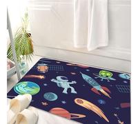 HKPOEQ Tappeto Bagno 50 x 80 cm,Tappetino in Microfibra, Tappeti Assorbente Antiscivolo,Tema spaziale, scarabocchio di design dell'universo futuro per bambini con astronave,Soffice Tappetini Doccia