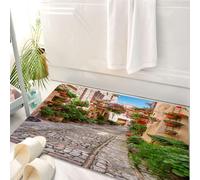 HKPOEQ Tappeto Bagno 50 x 80 cm,Tappetino in Microfibra, Tappeti Assorbente Antiscivolo,Toscana, fiori di strada mediterranei storici, città italiana in una giornata di sole,Soffice Tappetini Doccia