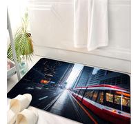 HKPOEQ Tappeto Bagno 50 x 80 cm,Tappetino in Microfibra, Tappeti Assorbente Antiscivolo,Tram che viaggia in città, strade cittadine che viaggiano sotto la pioggia, tram che,Soffice Tappetini Doccia