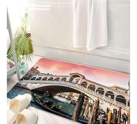HKPOEQ Tappeto Bagno 50 x 80 cm,Tappetino in Microfibra, Tappeti Assorbente Antiscivolo,Tramonto a Venezia, l'iconico ponte di Rialto e la gondola nel canale, attratti dal c,Soffice Tappetini Doccia
