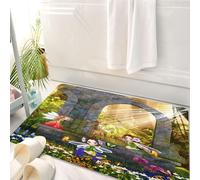 HKPOEQ Tappeto Bagno 50 x 80 cm,Tappetino in Microfibra, Tappeti Assorbente Antiscivolo,Tre fate in abiti colorati che vagano su un antico arco circondate da farfalle e fior,Soffice Tappetini Doccia