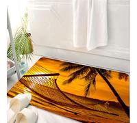 HKPOEQ Tappeto Bagno 50 x 80 cm,Tappetino in Microfibra, Tappeti Assorbente Antiscivolo,Tropicale, Silhouette di un'amaca in riva all'oceano su una spiaggia tropicale al tra,Soffice Tappetini Doccia